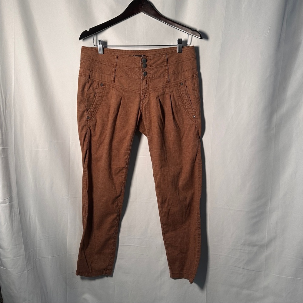 prAna Linen Cotton Pleated Tapered Pants Quiet Luxury Capsule Wardrobe Brown 8 - Picture 4 of 10